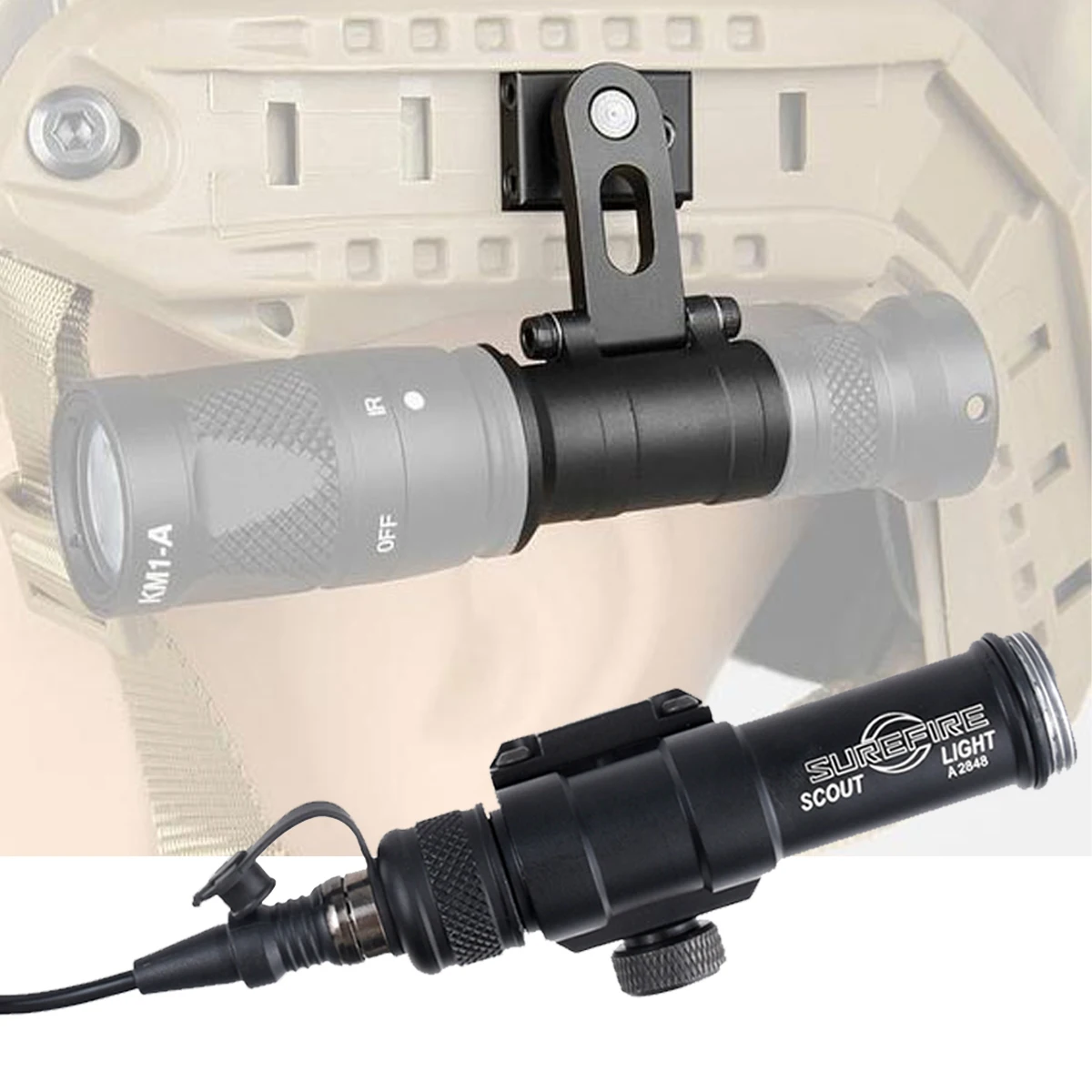 

Tactical ARC Helmet Mount Fit For Surefire M300 Side Guide Rail Weapons Flashlight M300B M300C Light Series