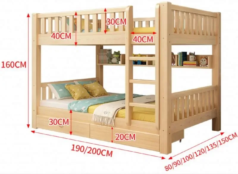 Hochwertiges Etagenbett aus massivem Holz, Schlafsaal-Etagenbett für Kinder, multifunktionales Hoch- und Niedrigbett