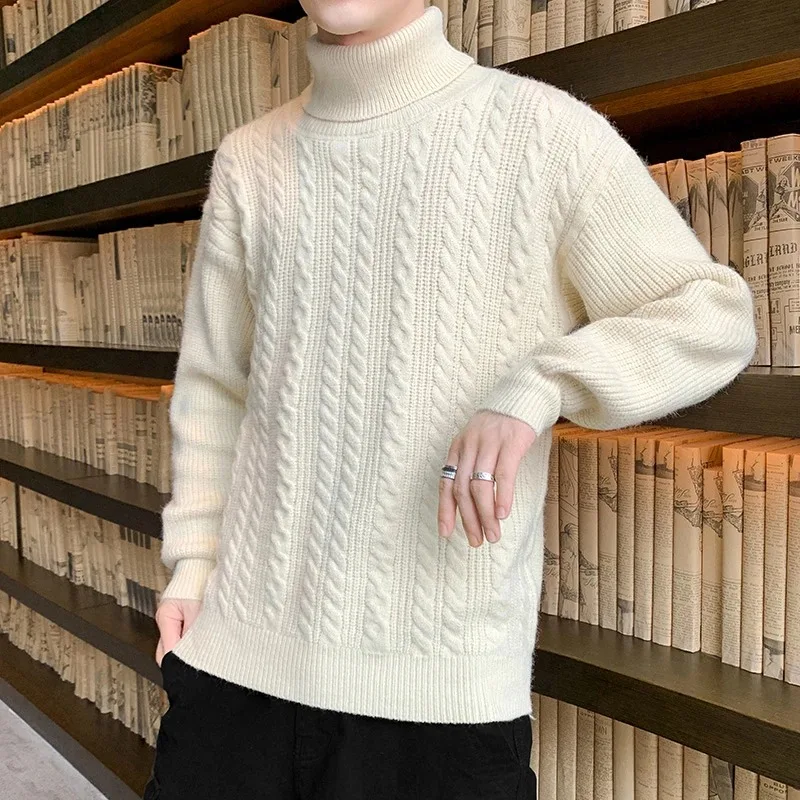 

Turtleneck Sweater for Men 2025 New Korean Style Slim-fit Thickened Warm Sweater Twist Winter Pullover Sweater