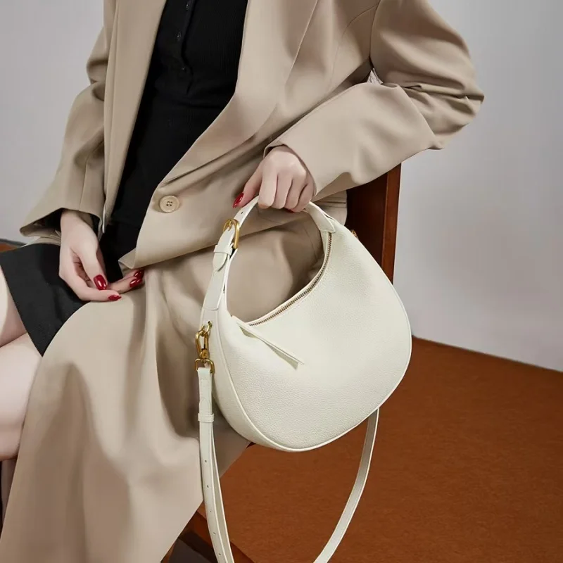 First-layer cowhide dumpling bag new fashion women's bag genuine leather simple shoulder crossbody bag high-end handbag