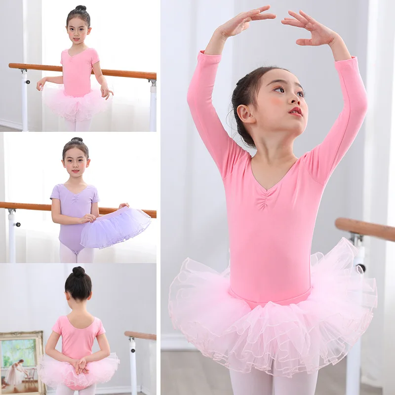 Body per balletto per bambina con gonna TUTU ginnastica Costume da lago dei cigni tute da ballo in cotone a maniche lunghe per bambini gonna in Tulle