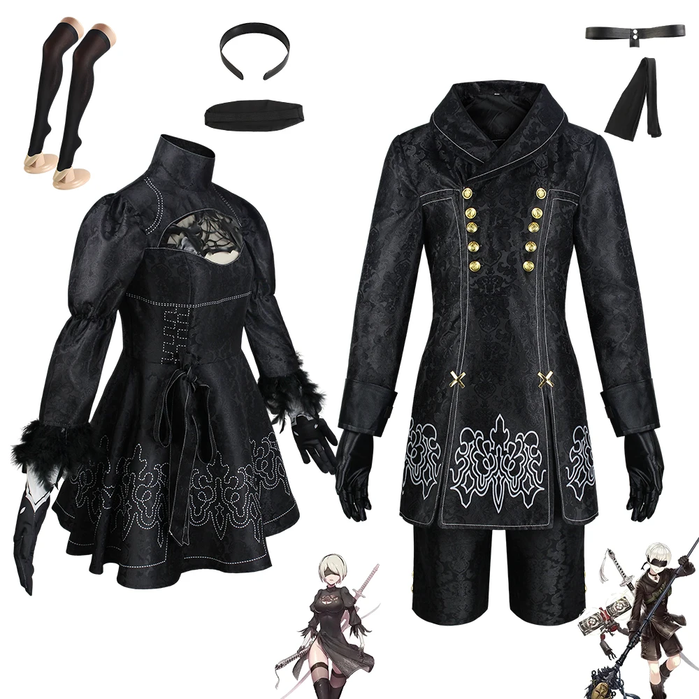 NieR Automata Yorha 2B traje cosplay para homens e mulheres, roupa 9S, uniforme adulto de Halloween, terno carnaval