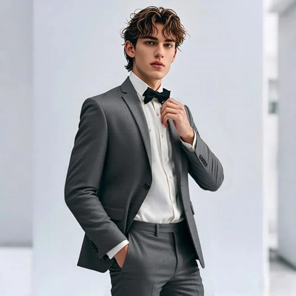 

Мужской свадебный костюм-двойка Slim Fit серого цвета: пиджак + брюки (летний)