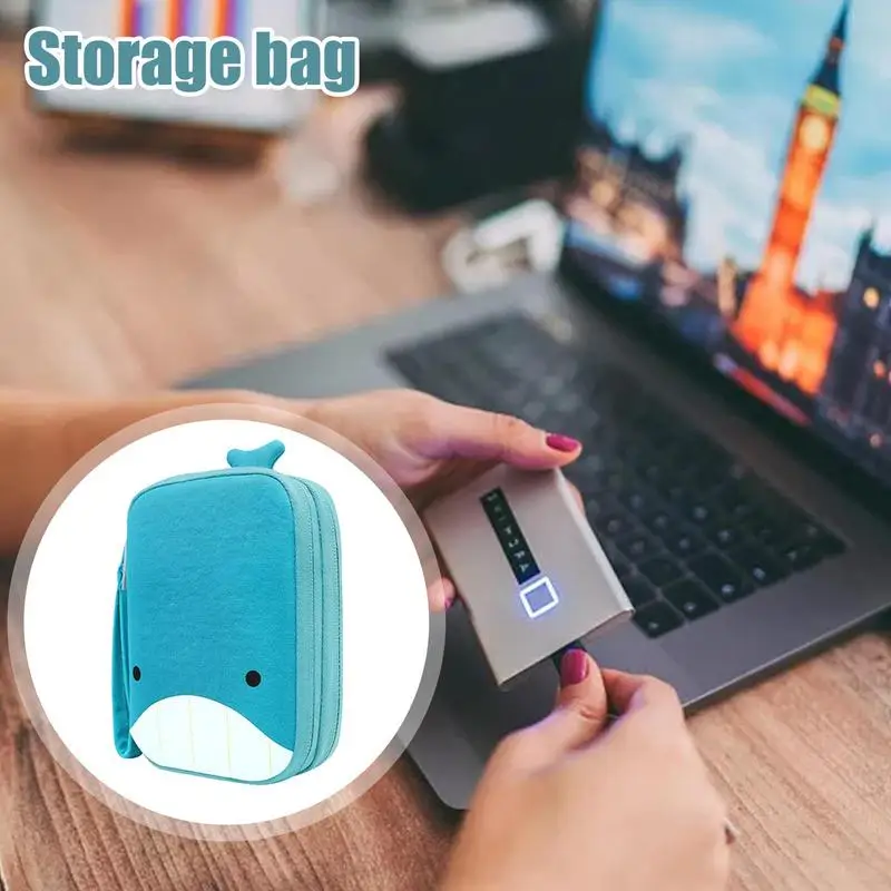Cute Cartoon Hard Disk Storage Bag Mobile Power Bank Protective Case Battery Carrying Case External Usb Cable