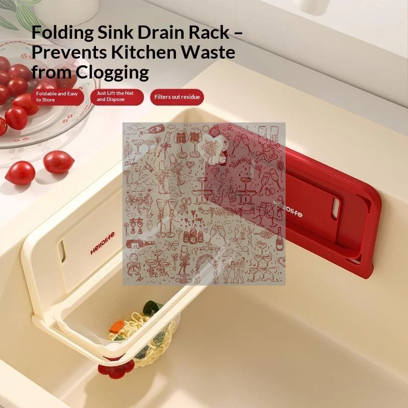 Kitchen Sink Filter Rack With 50pcs Net Filter Bag Foldable Multi-Purpose Drainage Basket Leftovers Soup Food Drainer Shelf