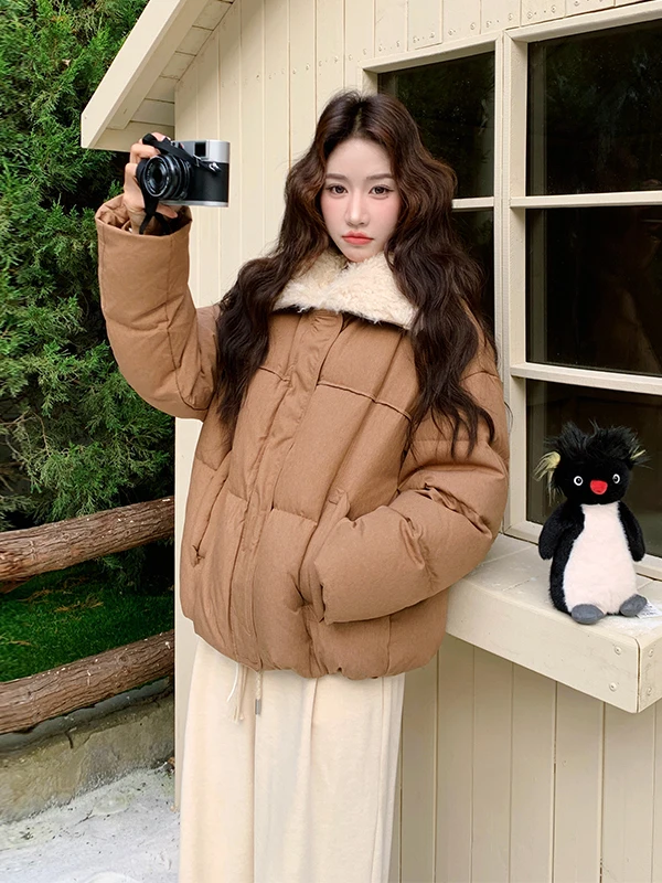 양털 칼라 다운 재킷 여성용 오트 슬레 티엔드 따뜻한 화이트 듀 페더 이너 코트 브레드 디자인 겨울 아우터웨어