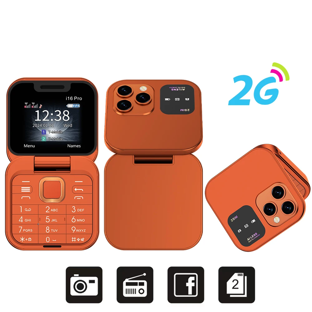 SERVO I16 Pro MIni Fold mobiele telefoon 2G GSM Dual SIM-kaart Speed Dial Video Player Magic Voice 3,5 mm Jack FM Kleine Flip mobiele telefoon