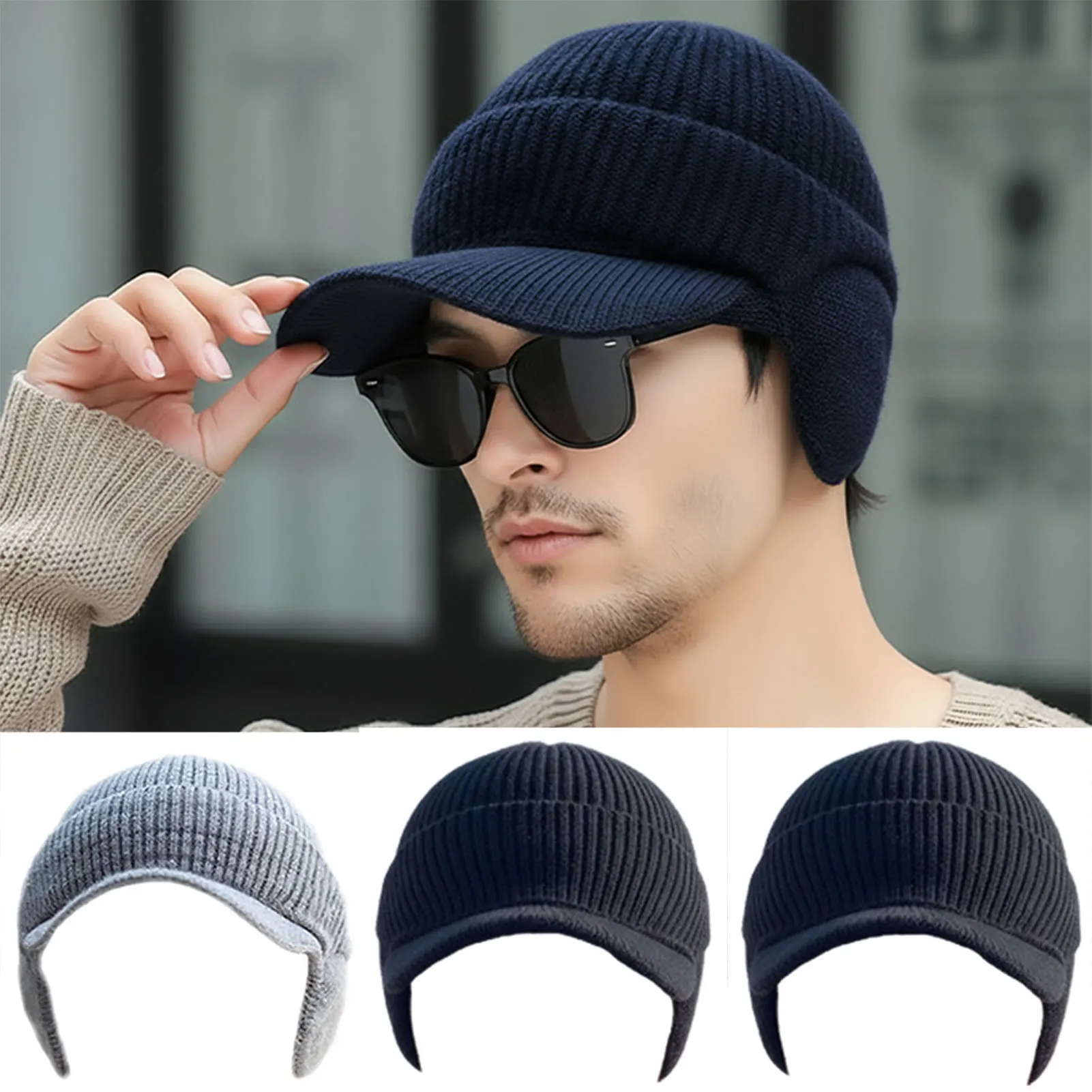 

Мужские зимние шапки с ушками для езды на велосипеде на открытом воздухе, защита ушей, теплая фуражка для пеших прогулок, катания на лыжах