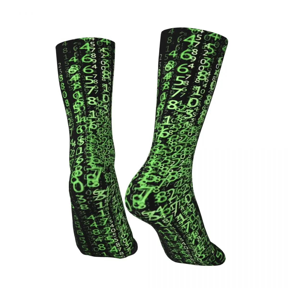 Matrix Code Binary Green Digital Rain Happy Men's Socks Retro Coding Geek Developer CPU Crazy Crew Sock Gift Pattern Printed