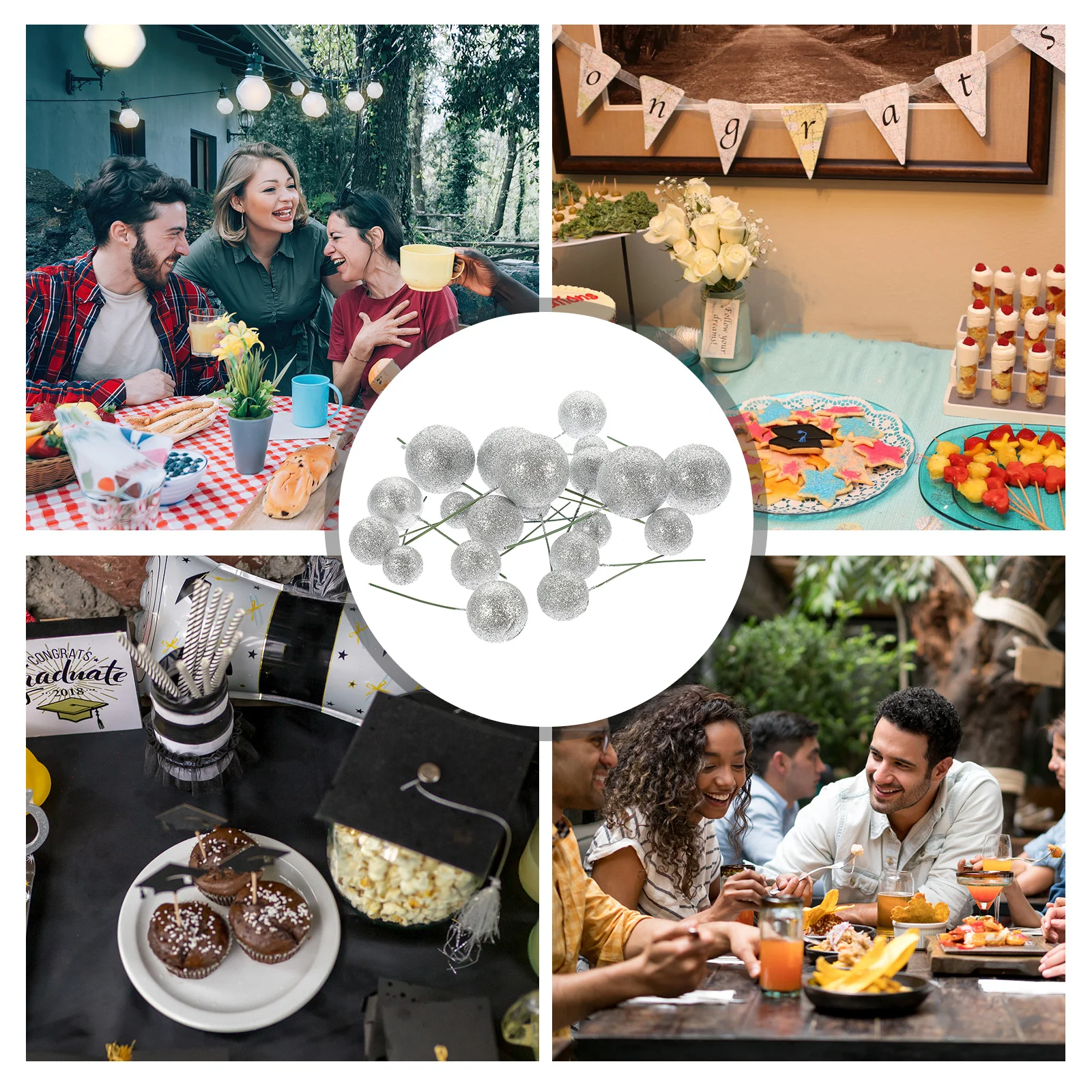 

20Pcs Cake Decoration Balls Glitter Ball Shape Topper for Birthday Party Wedding DIY Foam Glitter Cake Decor Foams Ball Topper