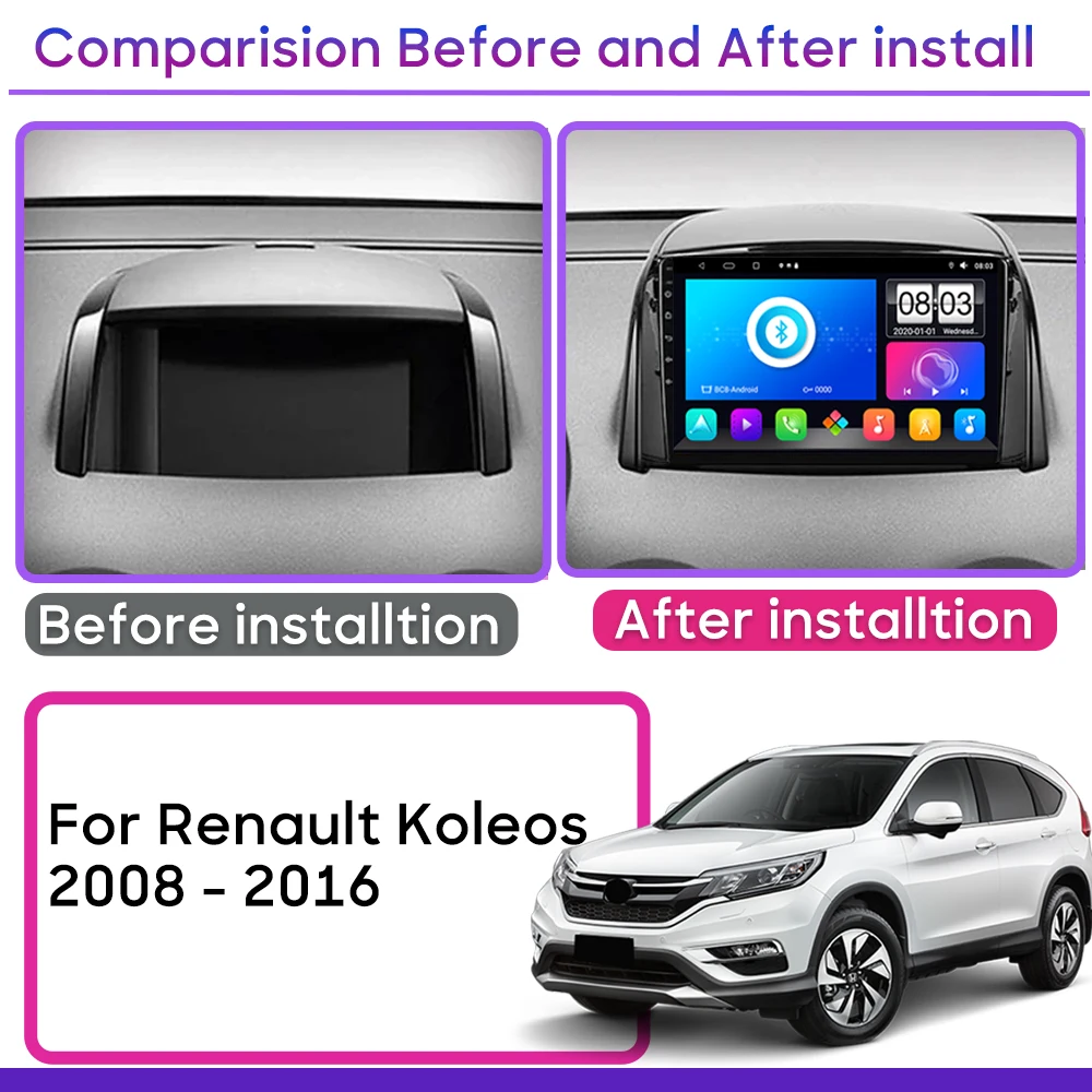 Android 14 Multimedia Car Radio Player For Renault Koleos 2008 - 2016 Navigation GPS No 2Din DVD 5G Wifi BT 7862 QLED Screen