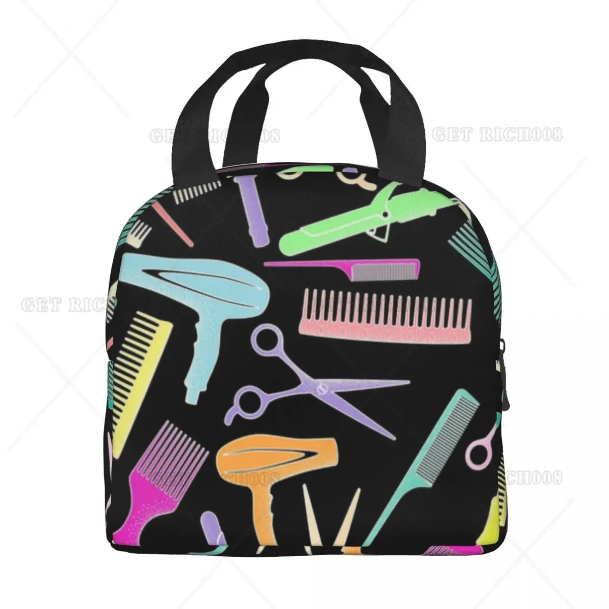 Sac fourre-tout isotherme à motif d'outil de coupe de cheveux pour femmes, cadeau de coiffeur, boîte à bento isotherme réutilisable, salon de coiffure