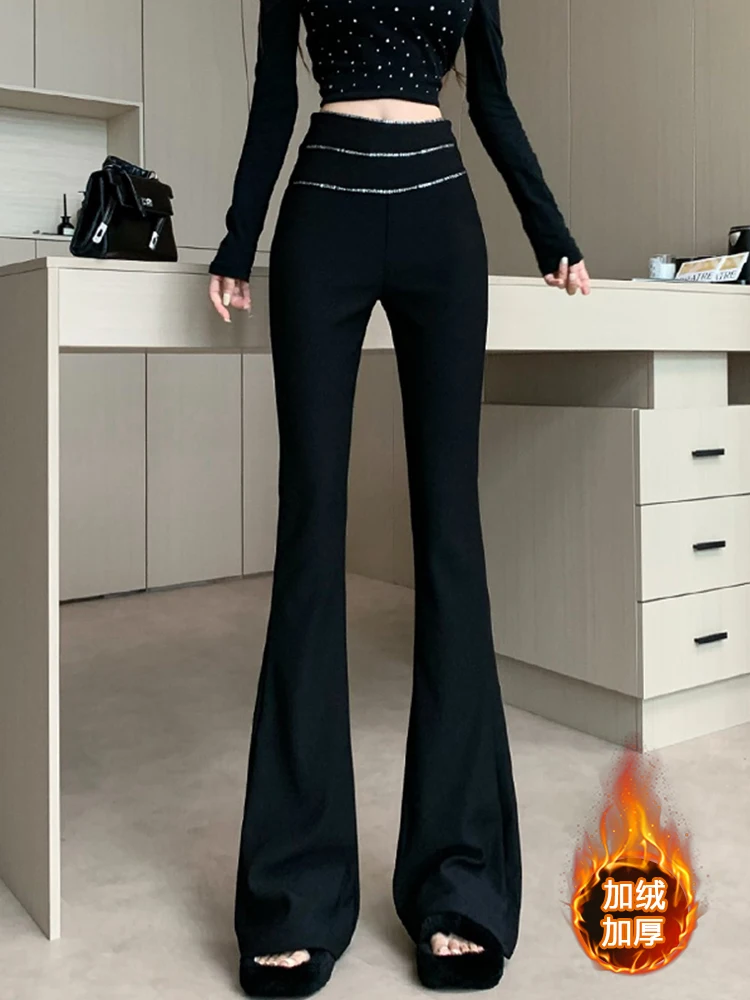 

Микро расклешенные брюки женские осенне-зимние дизайнерские брюки с блестками и высокой талией модные темпераментные расклешенные брюки длиной до пола