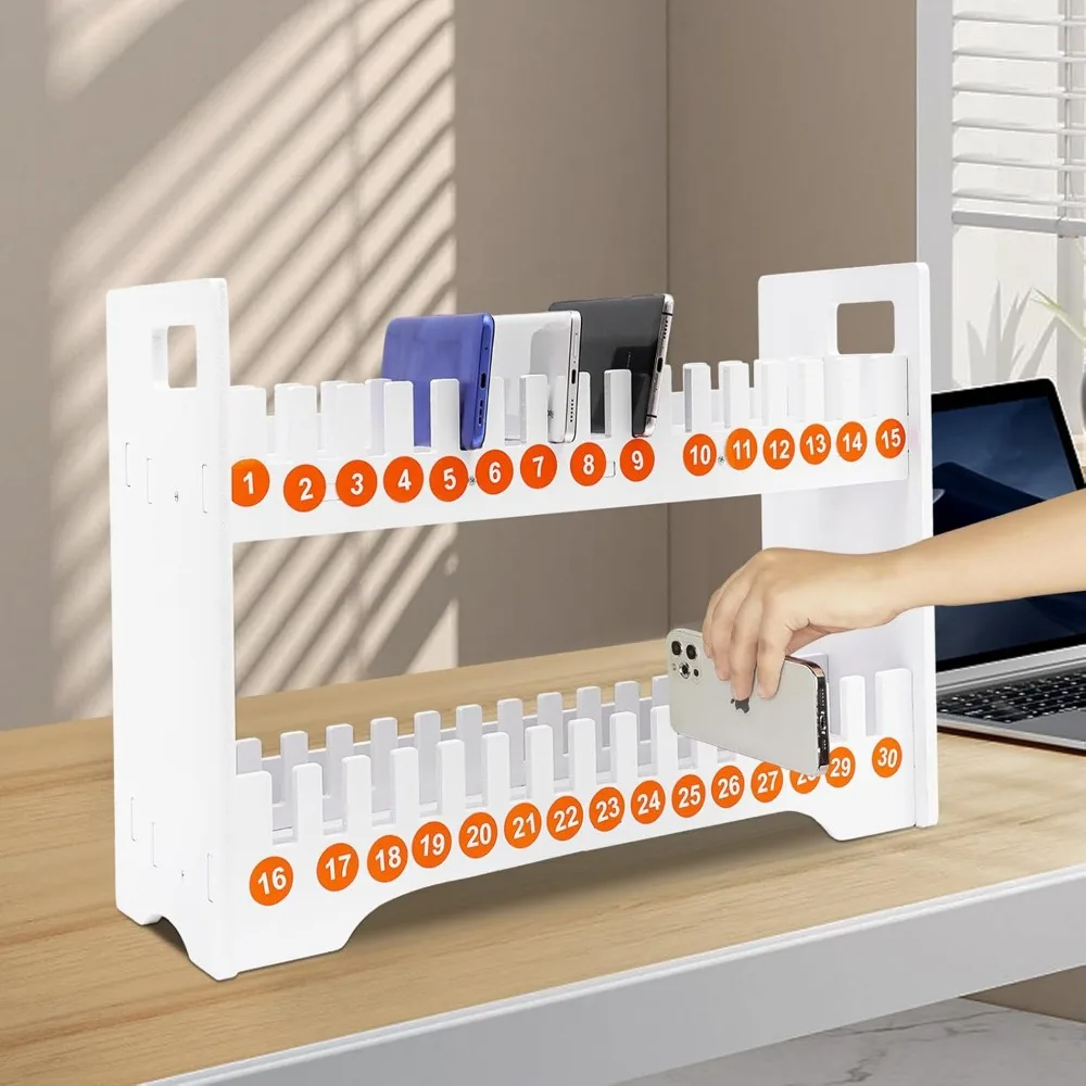 

2-Tier Multiple Cell Phone Stand Rack Classroom Cell Phones Holder Mobile Phone Storage Box for Classroom Office (30 Slots)