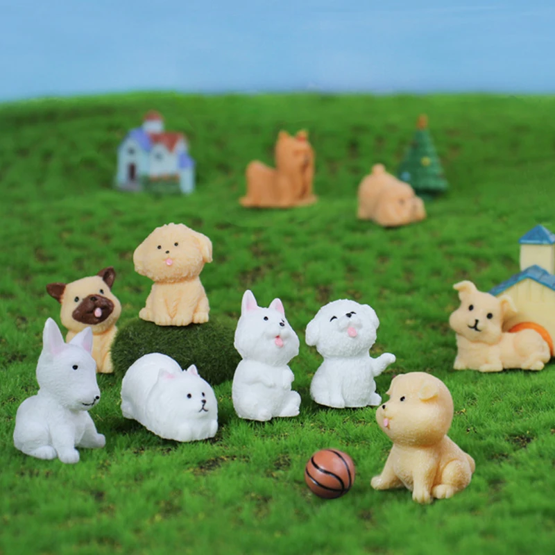 Figura en miniatura de resina de perro de dibujos animados, adorno de Micro paisaje, accesorios de decoración del hogar, regalos de decoración de escritorio Kawaii