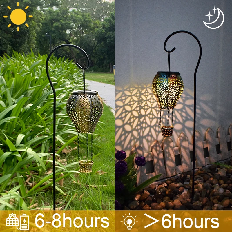Hot Air Balloon Solar Lantern Outdoor Waterproof Metal Hanging Solar Lights LED Decor Solar Power Lighting For Garden Yard Patio