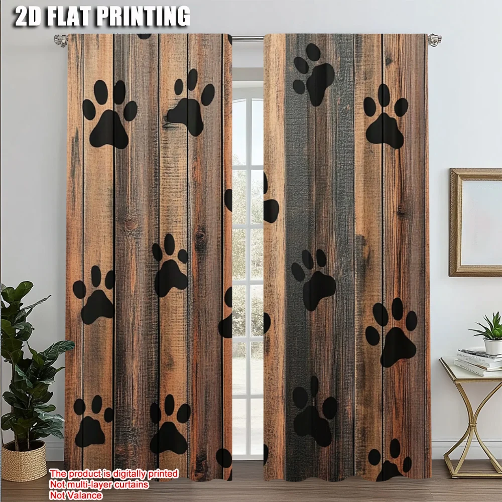 2pcs, Light Filtering Curtains 2D print Dog Paw Versatile 100% Polyester (without rod) Art Deco Festive for Bedroom, Living Room