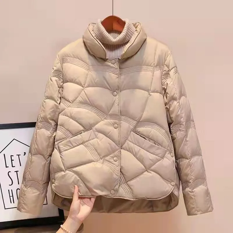 

2024Autumn Winter New Fashion Temperament Women's Light Down Jacket Short Standing Collar Simple Fashion Casual Warm Tide Jacket