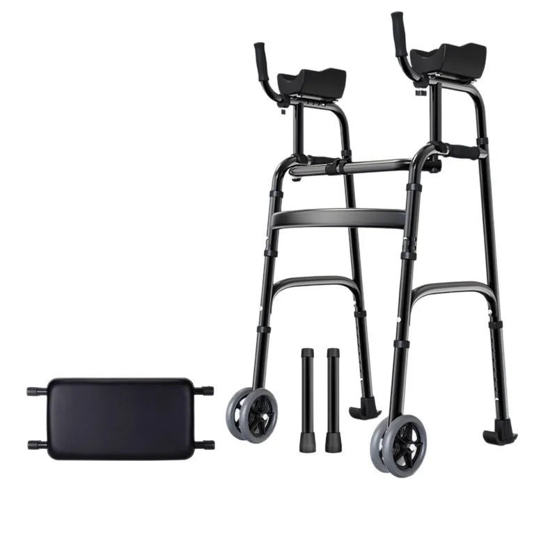 Customizable crutches with sitting, walking with wheels, walker, elderly four-legged telescopic high walker, multi-functional h