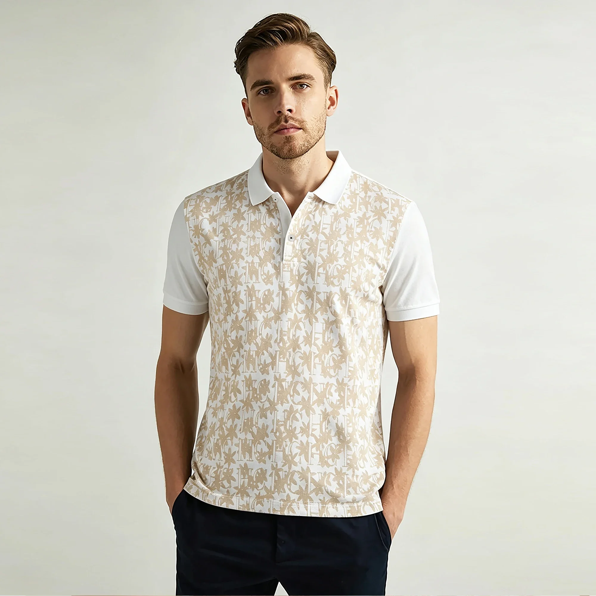 CH Men's POLO Commuting Vacation Men Comfortable Short Sleeves Printed Design Luxury Elegant Old Money Style Men's Short Sleeves