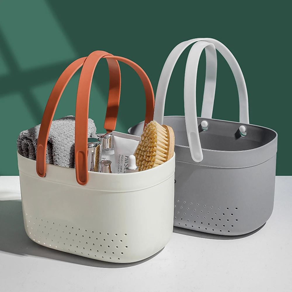 Portable Bath Basket With Handle Large Capacity Hollow Shower Wash Plastic Storage Box Bin Bathroom Kitchen Organizer