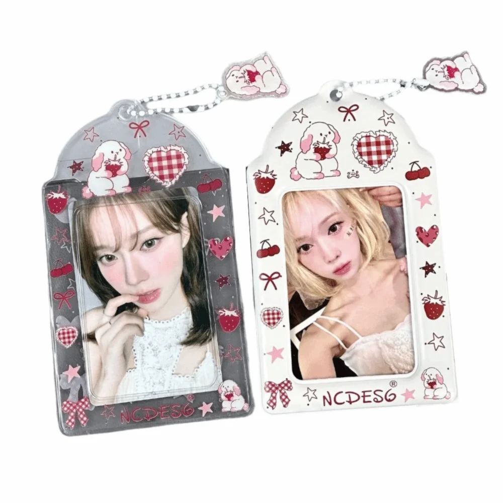 

Cartoon Strawberry Bunny Photocard Holder 3 Inch with Pendant Cute Card Case Korean Style PVC Photo Protector Kpop Idol