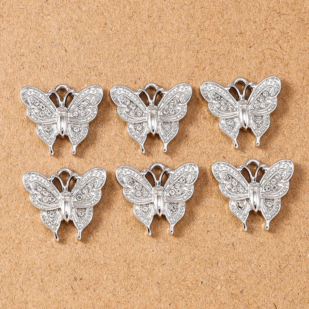 10pcs 18x16mm Delicate Rhinestones Butterfly Charms Pendants for Making Earrings Necklace Bracelet DIY Jewelry Accessories