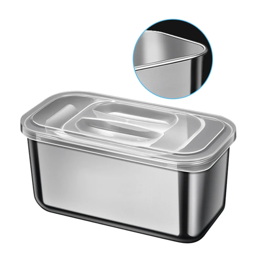 

Stainless Steel Ice Making Container Cream Box Storage Freezer Container Food Refrigerator Bucket Dessert Refrigerator Lid Steel