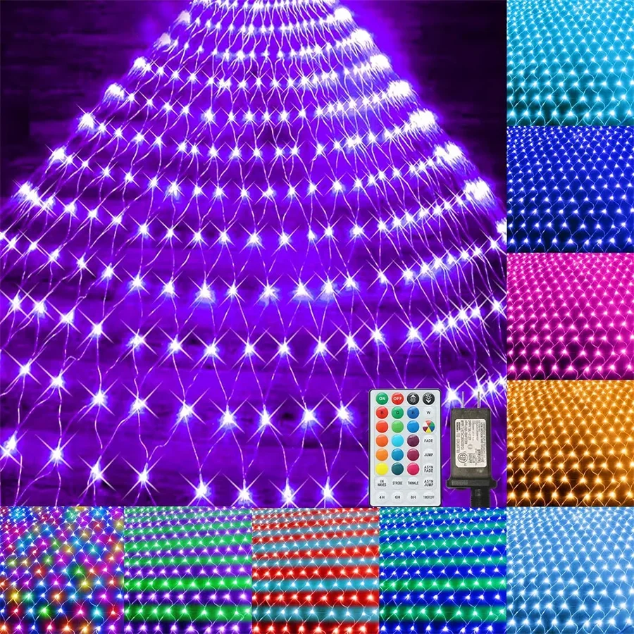 Luces de red RGB conectables de 3x2M que cambian de Color al aire libre 204 LED luz de malla navideña luz de red de Halloween para decoración de arbustos de árboles