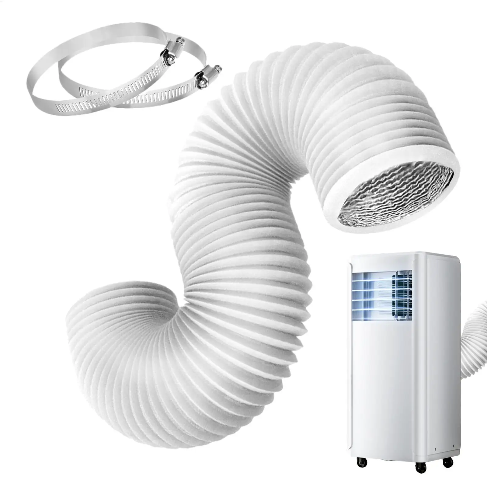 Tragbarer Klimaanlagen-Schlauch mit Klemmen, Aluminiumfolie, flexibles Rohr, 4-Zoll-HVAC-Lüftungskanal-Schlauch für Wohnung, Wohnheim, Küche, Wohnzimmer