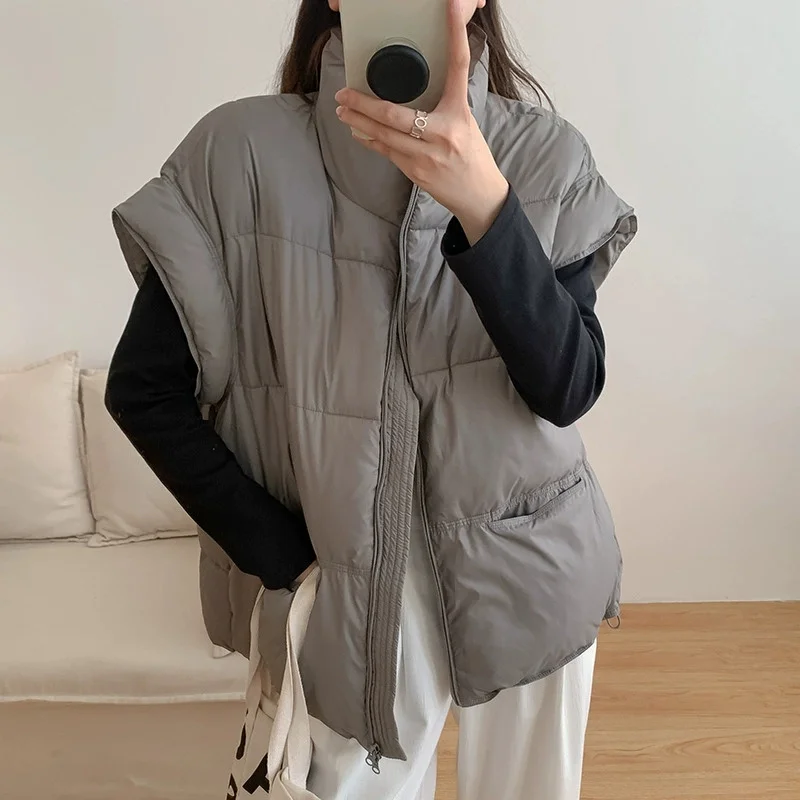 Female Vest 2026 Autumn Winter Sleeveless Jacket Coat Loose Short Stand-up Collar Down Cotton Vest Women Waistcoat Outerwear