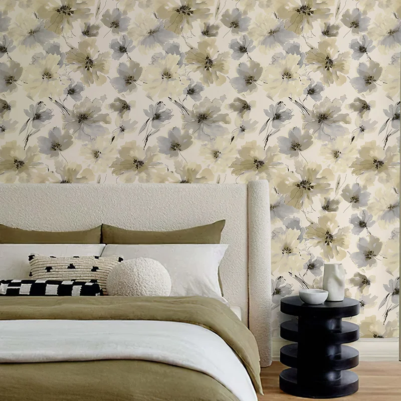 JIFFDIFF Floral Art Drawing Wallpaper,TV Background Sticker Removable PVC Film for Home Decor Partition Wall