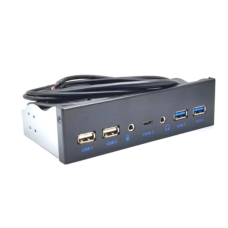 Pannello frontale USB 3.0 per PC USB 3.1 tipo C + 2x USB3.0 + 2x Hub USB2.0 + Audio HD 3.5mm + microfono auricolare per 5.25 "CD-ROM Drive Bay