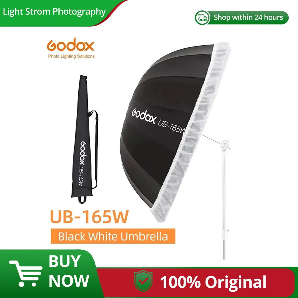 

Godox UB-165W 65in 165cm Parabolic Black White Reflective Umbrella Studio Light Umbrella with Black Silver Diffuser Cover Cloth