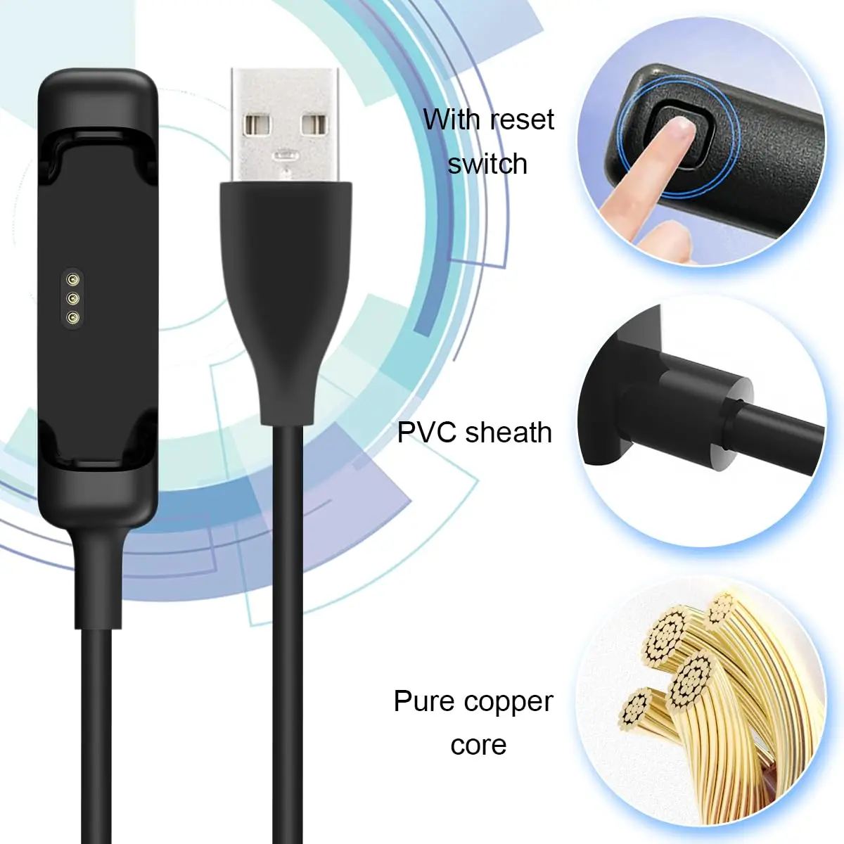 Cable de carga USB de 17cm/31cm para Fitbit Flex 2, adaptador de base de carga, Accesorios inteligentes, Cable de datos de carga con reinicio