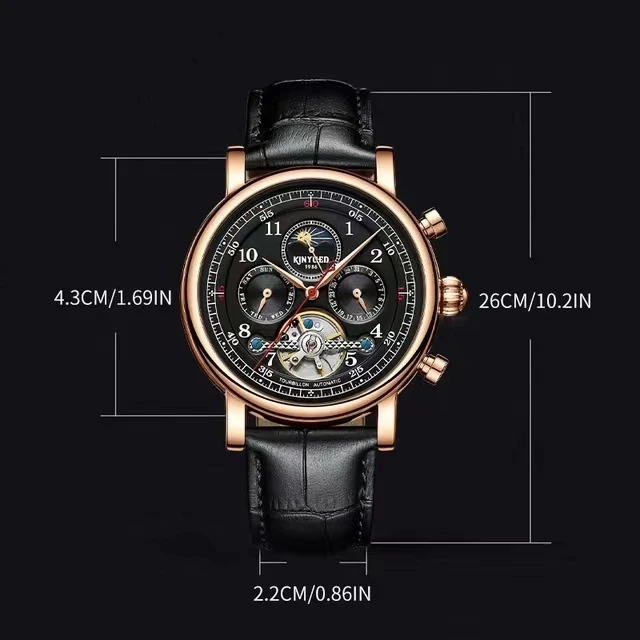 Kinyued J082 Automatic Mechanical Watch for men Hollow Design Multifunction Leather Strap Business Watch Waterproof Hand Clock