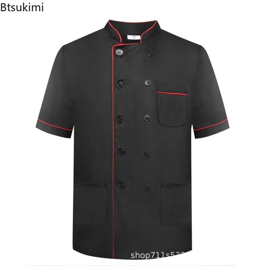 2025 Nuova Cucina Chef Abbigliamento Da Lavoro Uniforme Da Chef degli uomini A Maniche Corte Sottile Estate Traspirante A Maniche Lunghe High-end Testa Chef Abbigliamento