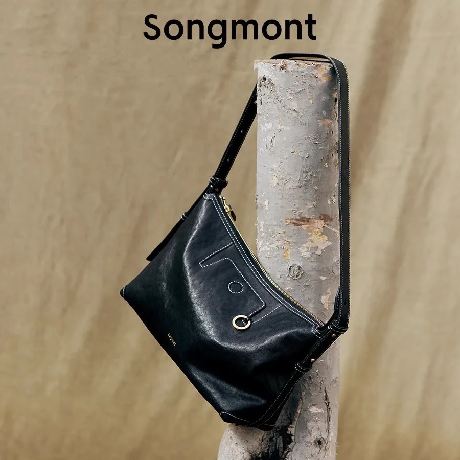 

Songmont trace series shallow line hobo bag vegetable tanned cowhide leather commuter underarm bag dumpling woman