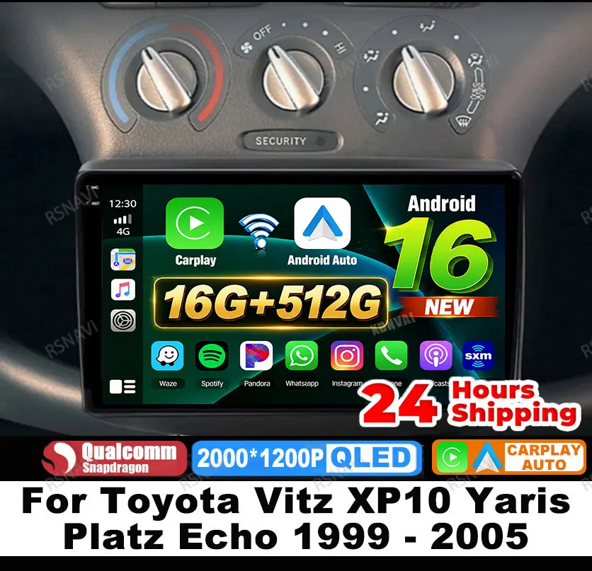 Radio para Auto Android 16 para Toyota Vitz XP10 Yaris Platz Echo 1999 - 2005, Unidad Principal DVD, Navegación Multimedia, Carplay Inalámbrico