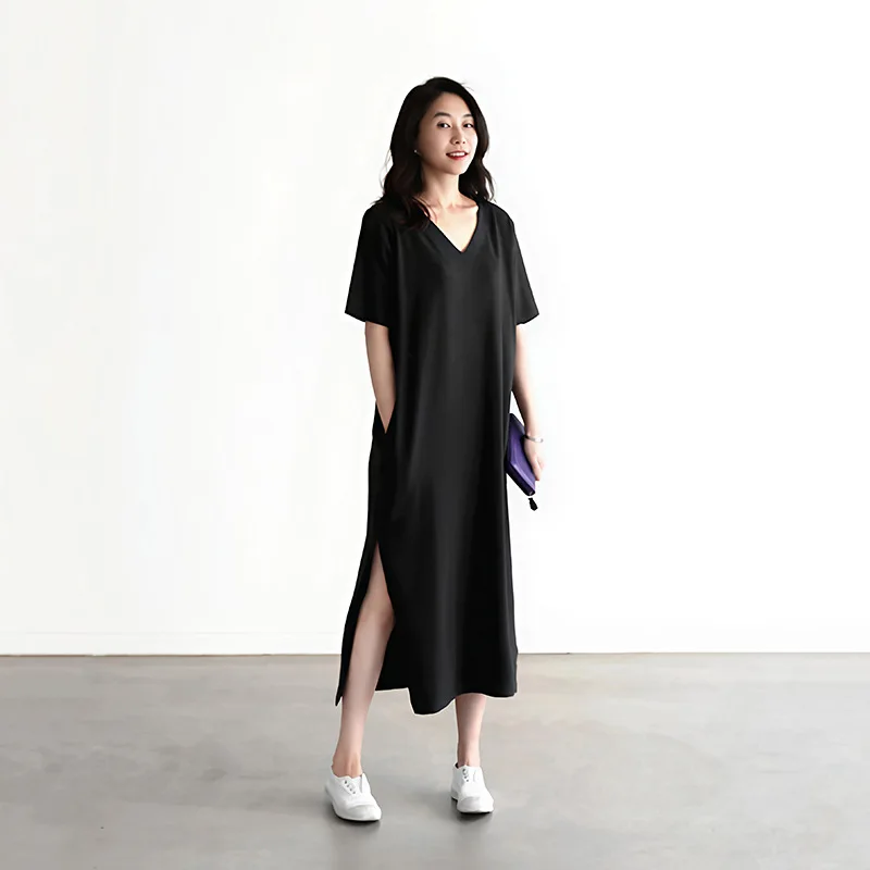 Modal Sleep Dress Women's Summer Short Sleeve Long Home Skirt Comfortable Breathable V-neck Casual Style Cool Feeling Outerwear