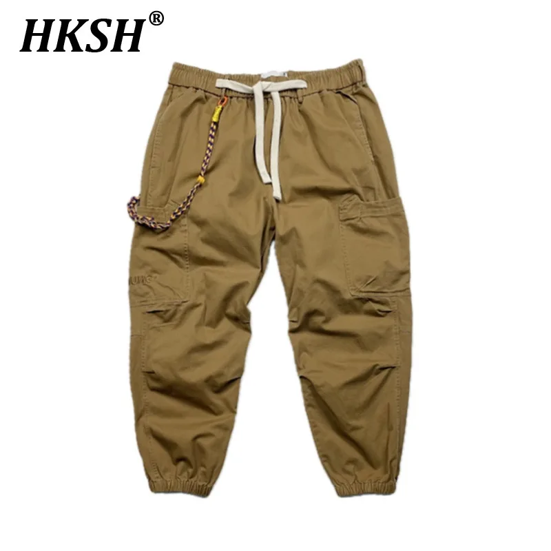 

HKSH 2024 New Men's Workwear Casual Cargo Pants 3D Pocket Drawstring Washed Vintage Tactical Straight Loose Punk Trousers HK1594