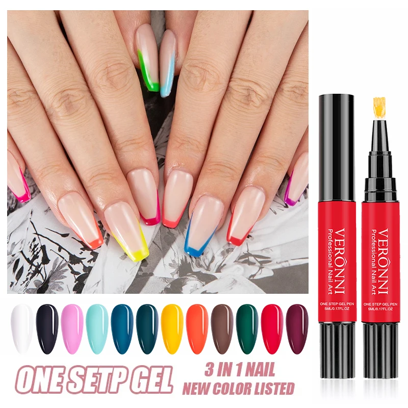 قلم فرشاة طلاء الأظافر جل ، قلم تزيين الأظافر بالورنيش ، لا حاجة إلى قاعدة ، معطف علوي ، مصباح LED ، مصباح UV ، ديكور ، خطوة واحدة ، 3 في 1 #2