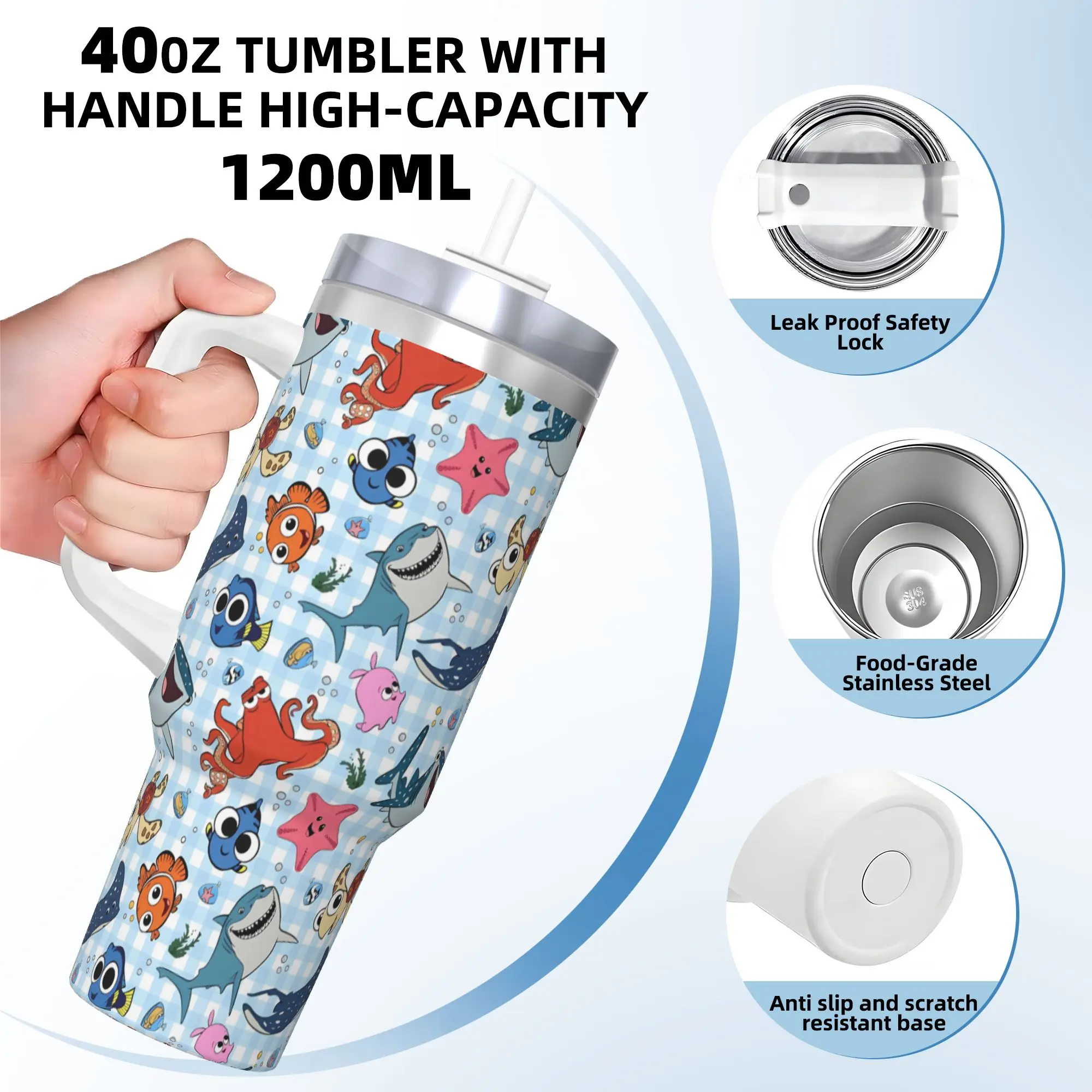 Custom Kawaii Finding Nemos Stainless Steel Tumbler  Travel Car Mugs Large Thermal Cups Keep Heat Cold Milk Tea Water Bottle