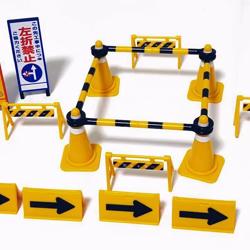 Original Bandai Gashapon Warning Sign Roadblock Scene Prop Qversion Mini Anime Action Figure Model Toys Gifts Collection