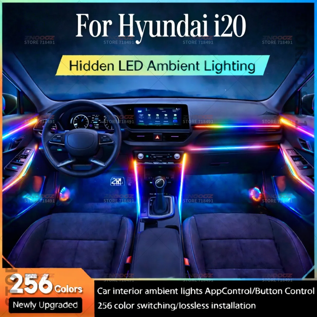 

22in1 RGB Car Interior Acrylic Car Ambient Lights RGB Hidden Acrylic Strip Decoration Atmosphere Accessories For Hyundai i20
