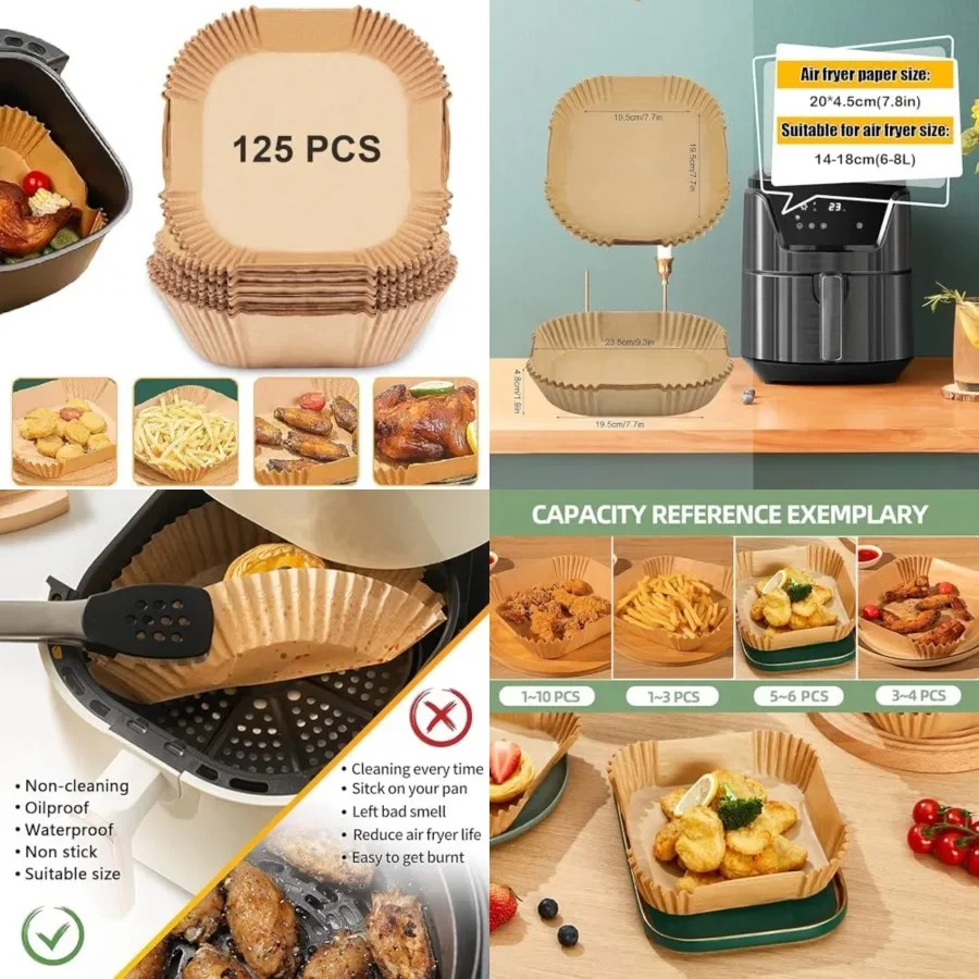 

Air Fryer Paper Liners, 125PCS Non-stick Disposable Liners, Baking Paper for Air Fryer Oil-proof, Water-proof, Food Grade Parch
