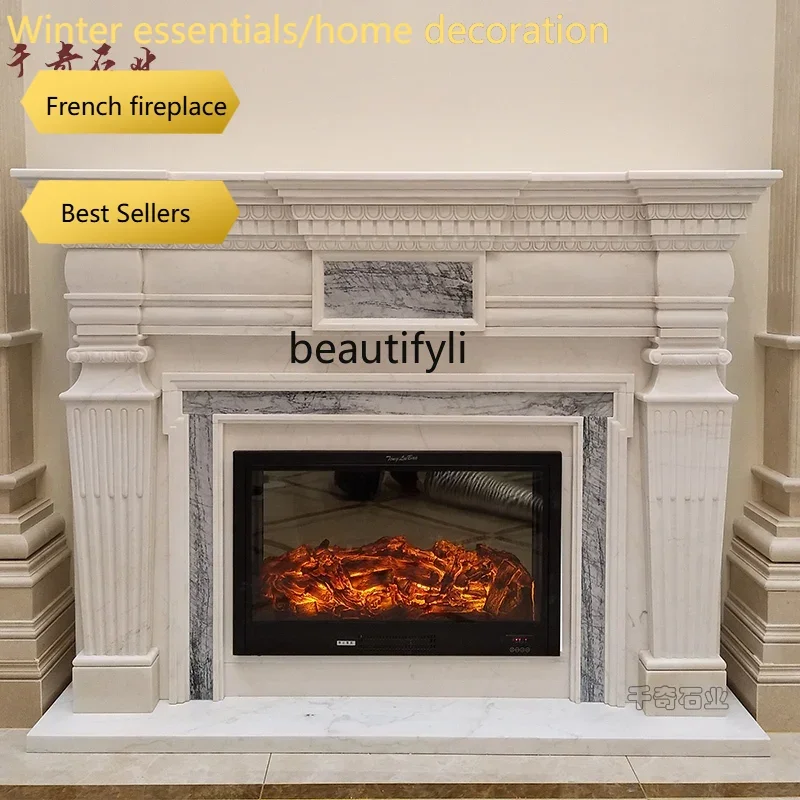 A95 Marble carving European fireplace marble TV background wall decorative cabinet ornament fireplace