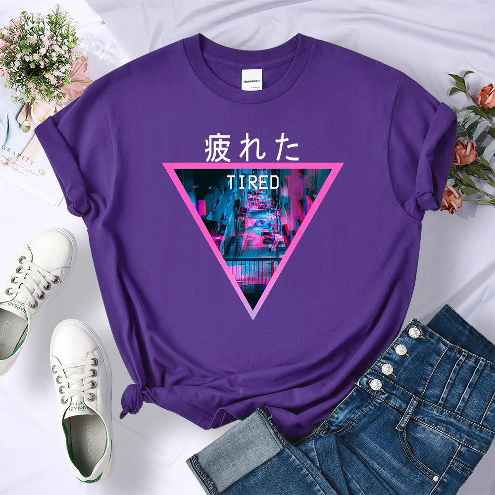 Tired Vaporwave Streetwear Y2K Female T-Shirt Street Breathable Crop Top Fashion Sweat Sport Clothes Summer O-Neck T Shirt Women