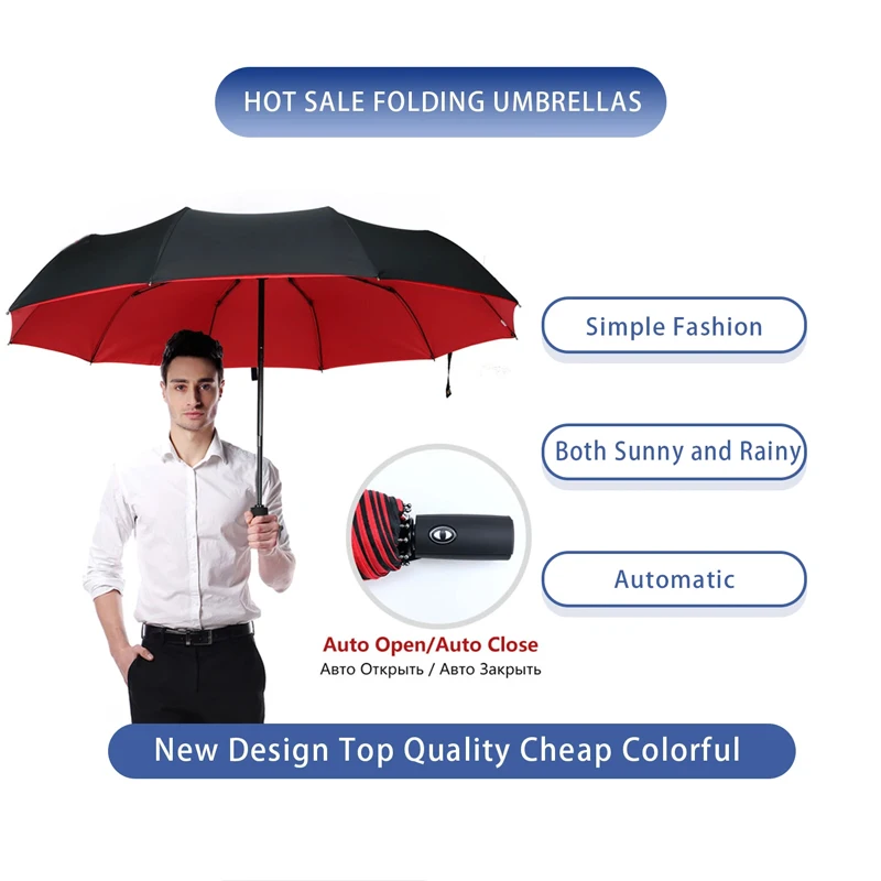 Windproof anti-UV Fully Double Layer Fully Automatic Resistant Umbrella 3 Folding Ribs Double Umbrella Travel Rain For Men Women