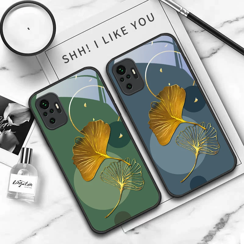 Pure yellow ginkgo leaves For Redmi Note 8 9 9S 12S 10 Pro 11 12 13 Pro+ 14 Pr 14C A3 12 13 K60 Ultra 13C Black Glass Phone Case